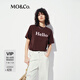 MO&Co.短袖T恤2025夏新品抗菌防螨棉質(zhì)圓領(lǐng)印花美式寬松簡約MBE2TEE024 深咖啡色 M /165