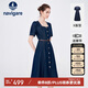 Navigare意大利小帆船女士復(fù)古方領(lǐng)牛仔裙短袖連衣裙2322874526 藍(lán) XL 