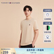 TOMMY HILFIGER【純色合身】夏季男裝純棉平紋潮流休閑刺繡打底短袖T恤上衣30054 淺卡其色AF6 L (推薦：150-165斤)