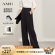 AMII2025夏新款直出腰頭百搭闊腿褲休閑褲長(zhǎng)褲直筒褲女黑色褲子 黑色 M 160/68A