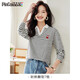 品彩（PinCai）長袖T恤女春秋時(shí)尚v領(lǐng)條紋polo衫櫻桃刺繡上衣打底衫 P143T2039