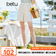 betu百圖女裝短褲女夏ins風(fēng)簡(jiǎn)約多色休閑短褲女高腰闊腿褲短褲女2204T57 杏色 L