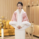 新款上衣外搭高端網(wǎng)紅開(kāi)衫新中式外套女秋冬加絨加厚旗袍斗篷披肩 粉紅色 L 建議115-140斤