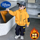 迪士尼（Disney）男童秋裝套裝2025新款時(shí)髦寶寶春秋外套兒童工裝兩件套男孩冬裝潮 黃色 上衣加棉+褲子 加絨 140 cm