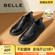 百麗褶皺商務(wù)鞋男鞋新款商場(chǎng)同款牛皮休閑皮鞋8ND01DM4預(yù)售 黑色-單里 42 (260mm)