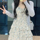 妙奕嘉碎花連衣裙吊帶裙純欲小個(gè)子顯瘦裙子女套裝夏季2025新款新品短裙 吊帶碎花蛋糕裙+開(kāi)衫【藍色】 M （建議90-105斤）