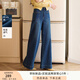 香影闊腿牛仔褲女2025秋季新款丹寧風(fēng)復(fù)古寬松梨形身材高腰直筒褲 牛仔藍 S