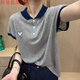 韓曼蕊2025夏季新款冰絲短袖polo衫女小個子上衣針織翻領T恤 灰色 M (建議100以內)