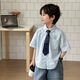 壹號鳳兒童男童領(lǐng)帶寶寶襯衫襯衣短袖2025夏季新款 藍色(送領(lǐng)帶) 130
