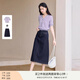 香影a字牛仔半身裙女2025夏裝新款梨形遮胯傘裙中長(cháng)款藏青色裙子 套裝2 紫色短袖+半身裙套裝 XL 170/92A/125-140斤