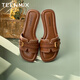 天美意女拖鞋度假優(yōu)雅涼鞋2025夏新款 棕色（牛皮） 37