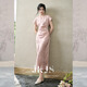 JK&JSJKJS【碧聆風(fēng)】人絲提花 國(guó)風(fēng)旗袍女新中式長(zhǎng)裙氣質(zhì)高級(jí)感連衣裙 粉色 S