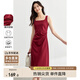尚都比拉法式連衣裙女夏天赫本風(fēng)氣質(zhì)A字裙收腰顯瘦背帶裙 安可拉紅 XL