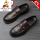 稻草人（MEXICAN）品牌皮鞋男鞋春夏季百搭懶人一腳蹬商務(wù)休閑英倫真皮男士豆豆鞋 棕色 40 標準運動(dòng)碼
