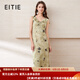 愛(ài)特愛(ài)（EITIE）【新中式印花連衣裙】V領(lǐng)修身荷葉邊2025夏新款無(wú)袖女裙B2507612 墨綠41 L (165)