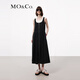 MO&Co.連衣裙夏機能風(fēng)金屬拉鏈開(kāi)襟U領(lǐng)高腰抽繩寬松量感A字裙摩安珂 黑色 M 165