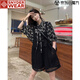 SNYDER WEAR2025夏季女套裝設計感寬松減齡時尚鏤空闊腿背帶短褲系帶碎花襯衫 黑色背帶褲+銀杏襯衫 S 推薦80-95斤