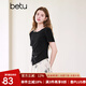 百圖betu女裝2025夏季新款T恤串珠鏤空設計側擺抽褶開衩短袖女2503T19 黑色 L