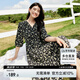 尚都比拉度假風(fēng)碎花連衣裙女夏天V領(lǐng)氣質(zhì)中長(zhǎng)裙收腰A字雪紡裙子 黑花 XL