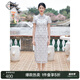 固執(zhí)（OBSTINATE）【特價(jià)】2025夏季新款中式蕾絲刺繡短袖中長(zhǎng)款旗袍連衣裙 淺藍(lán)色 S