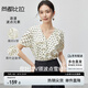 尚都比拉時(shí)尚氣質(zhì)優(yōu)雅雪紡衫女夏季撞色波點(diǎn)荷葉領(lǐng)短袖上衣 白底黑點(diǎn) M 
