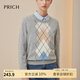 PRICH【羊毛混紡】秋冬學院風菱格微寬松羅紋圓領針織衫女毛衣 15灰色 M 165