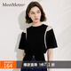MeetMetro瑪依爾設計感露肩T恤女2025夏新款小眾開叉短袖純棉上衣 黑色 L