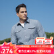 AKCLUB秋季新復(fù)古回潮簡約拼接翻領(lǐng)青年布休閑長袖襯衫男AK男裝2302402 牛仔藍(lán) L