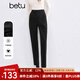 百圖betu女裝冬季新款休閑褲高腰九分褲磨毛直筒褲褲子女2411T73 黑色 L