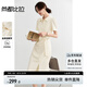 尚都比拉金屬鏈腰帶收腰連衣裙女夏季短袖通勤襯衫裙氣質(zhì)捏褶開衩中長裙