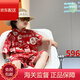 WVD男童夏季國(guó)潮短袖襯衫套裝2024新款痞帥氣兒童唐裝兩件套 紅色 150 cm