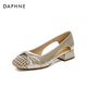 達芙妮（DAPHNE）單鞋女粗跟厚底鏤空淺口單鞋2025夏季新款舒適百搭透氣女鞋 香檳色 39 (245mm)
