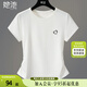 她池圓領(lǐng)T恤2025夏裝新款女裝修身簡(jiǎn)約抽褶收腰正肩短款上衣
