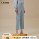藍(lán)地（LANDI）[英式復(fù)古]LANDI霧藍(lán)減齡都市職業(yè)修身西裝褲女直筒褲秋新品 柔霧藍(lán) M