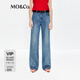 MO&Co.牛仔褲2025夏新品經(jīng)典靛藍(lán)棉質(zhì)精裁中低腰及地直筒褲MBE2JEN011 牛仔藍(lán)色 S /S
