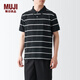 無印良品（MUJI）男式 棉水洗天竺編織 短袖POLO衫 襯衫 純棉 全棉男裝 ABE14A3S 黑色 XL