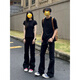 7家優(yōu)品黑色微喇牛仔褲男女夏季薄款美式高街vibe寬松闊腿直筒情侶褲子 DFFS-720黑色 L