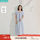 茵曼（INMAN）法式浪漫泡泡袖連衣裙2025夏季女裝新品溫柔風系帶短袖長裙 天藍色 M