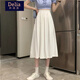 矜持范半身裙女白色百褶裙女夏垂墜感顯瘦2025新款A字裙中長(cháng)款高腰傘裙 白色 M