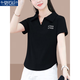 莫代爾短袖t恤女士2025夏女裝新款polo衫翻領(lǐng)短款上衣體恤衫小個子 黑色短袖 2XL (建議130斤-145斤)