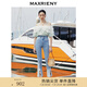 MAXRIENY【商場同款】開叉設(shè)計感復(fù)古牛仔褲修身顯瘦高腰褲子 淺牛仔藍(lán) M 02