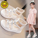 G.DUCKKIDS女童涼鞋夏季2025新款時(shí)尚露趾公主鞋中大童水鉆小學(xué)生兒童羅馬鞋 H058米白色 26 內(nèi)長(zhǎng)16.5厘米