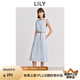 LILY2025春新款女裝條紋寬松休閑小飛袖收腰圓領(lǐng)藍(lán)色連衣裙中長裙 401藍(lán)色 L