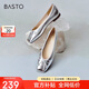 百思圖24秋時(shí)尚蝴蝶結(jié)方頭淺口女單鞋A4502CQ4 銀色 38