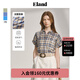 ELAND【亞麻】衣戀襯衫女格紋連肩袖卷邊短袖上衣25夏季新款淡人 藍色(50)Blue-A款EEYCF24M01 M /165