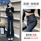 莫代爾高腰微喇牛仔褲女裝2025春夏季修身顯瘦三排扣收腹拖地喇叭長褲子 藍灰色長褲單褲 M (建議體重95110斤)