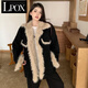 LPOX棉服女冬季復(fù)古拼接黑色毛毛牛仔外套女加絨加厚寬松中長(zhǎng)款棉衣 黑色 M 【100-115斤】
