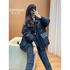 歌芭杉（GEBASHAN）品牌女裝個(gè)性貼花羽絨服女2025冬季新款高端牛仔拼接百搭保暖外套 黑色 M 110斤內