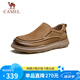 駱駝（CAMEL）牛皮舒適輕盈寬頭套腳耐磨樂福休閑皮鞋 G15S545047 土黃/黑 42 