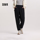 森馬（Semir）休閑褲女加絨加厚保暖松緊腰長褲2024冬新款寬松束腳衛(wèi)褲百搭 黑色90001 M 160/66A